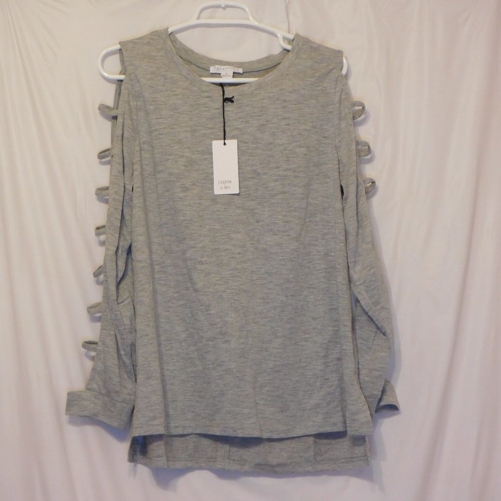 Gray Long sleeve tshirt cut outs NWT L